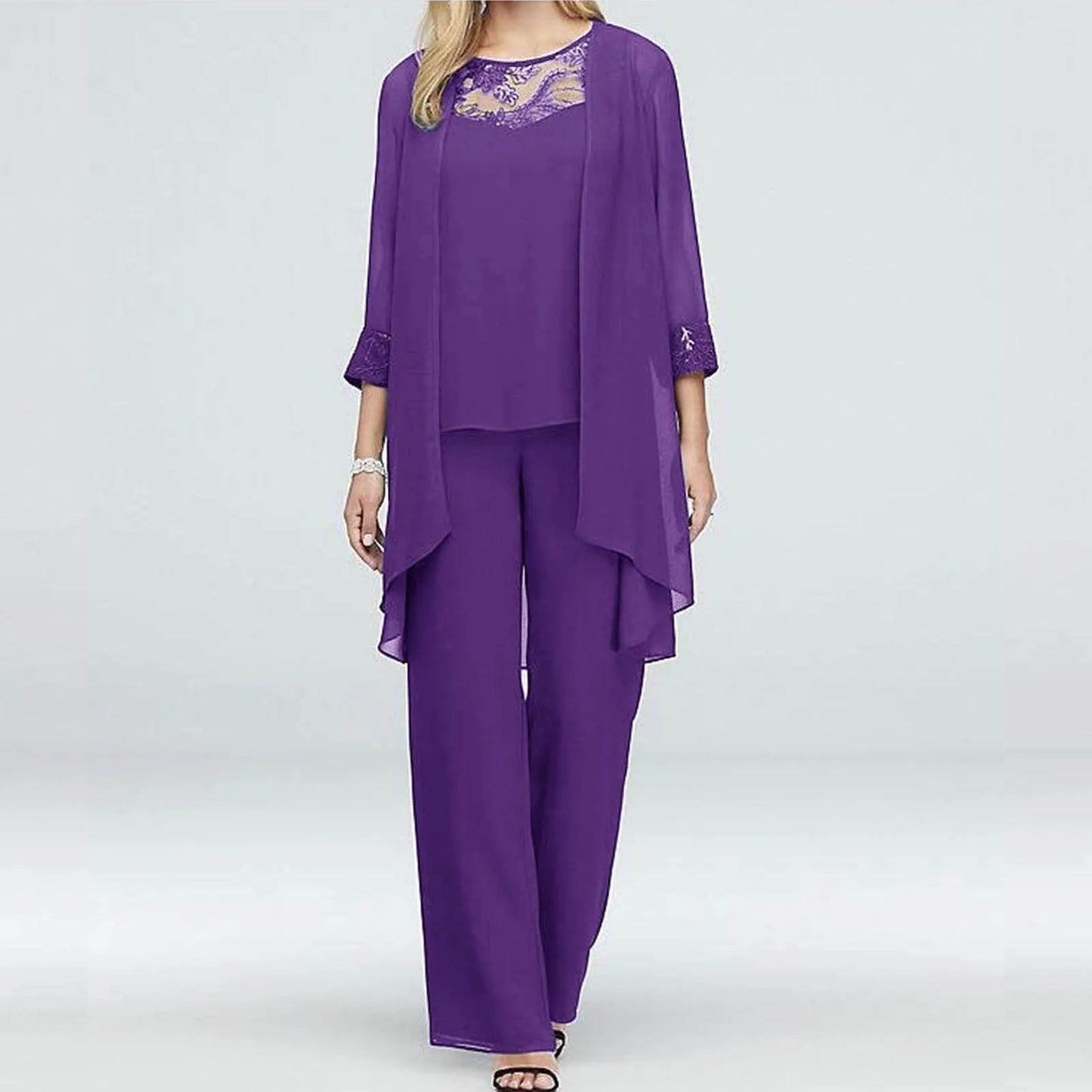 New Pants Sets For Women Elegant Simple Cardigan Tops Wedding Evening Outfits Autumn Fashion Old Women Daily Pantsuit 2024