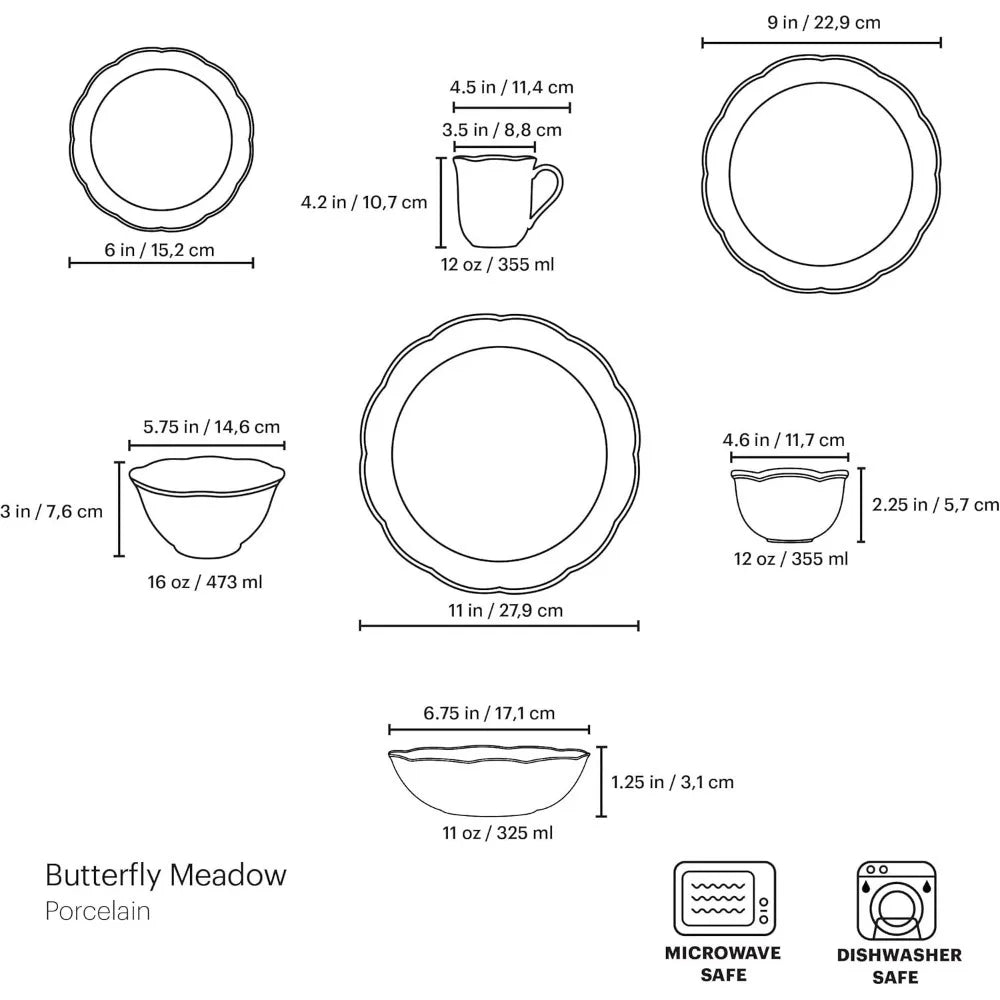 865075 Butterfly Meadow 28-Piece Dinnerware Set, White