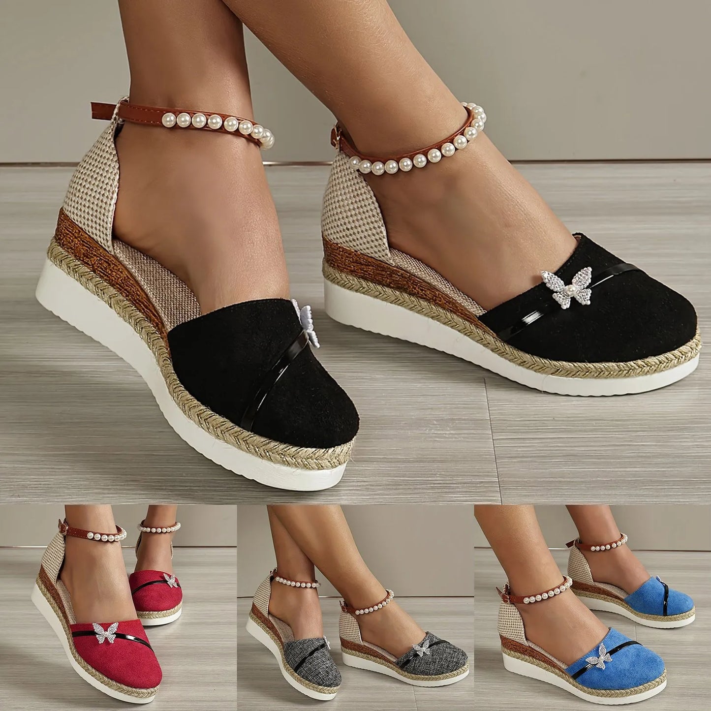 Women'S Sandals Summer 2024 Women'S Wedge Casual Sandals Butterfly Pearl Fashion Casual Shoes Sandals Women Dressy Summer