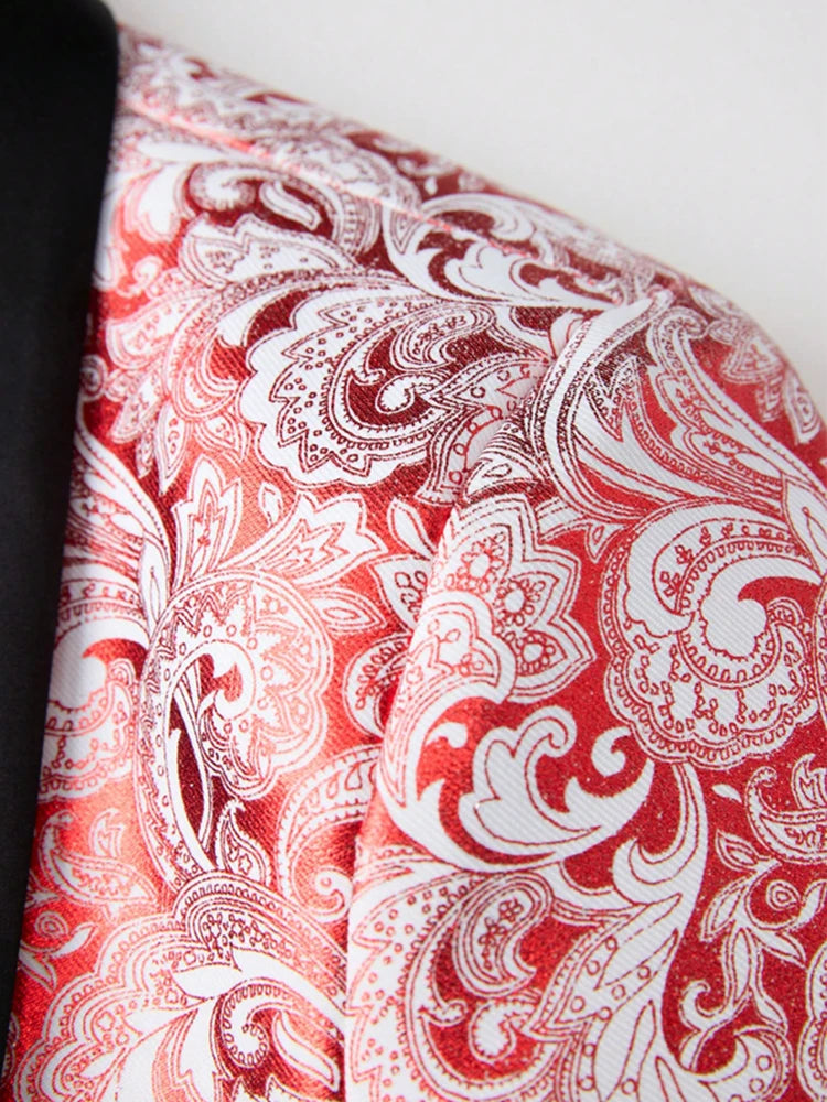 Mens Floral Tuxedo Jacket Paisley Shawl Lapel Suit Blazer Jacket for Dinner,Prom,Wedding