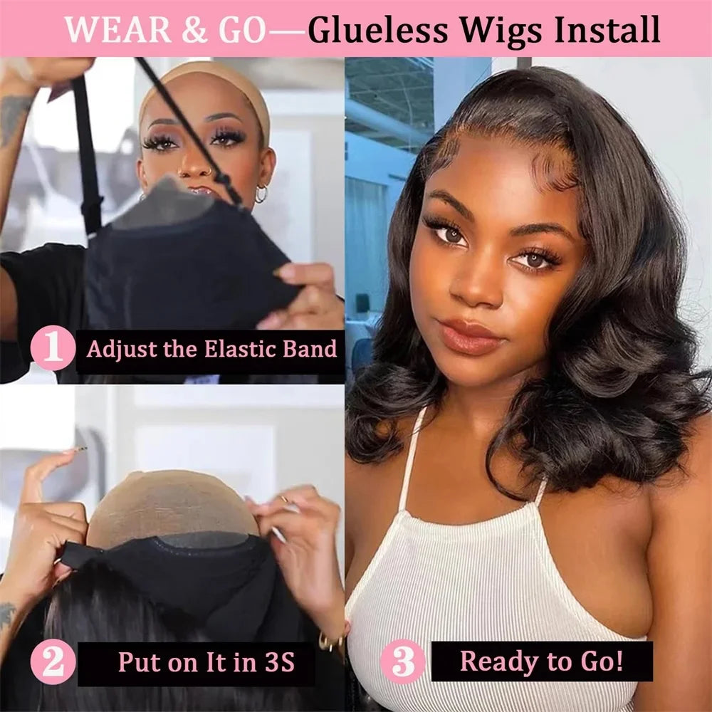 Wear and Go Glueless Bob Wig Body Wave Lace Front Human Hair Wigs for Women 4x4 No Glue wigs Suitable for Beginners 12-16inch