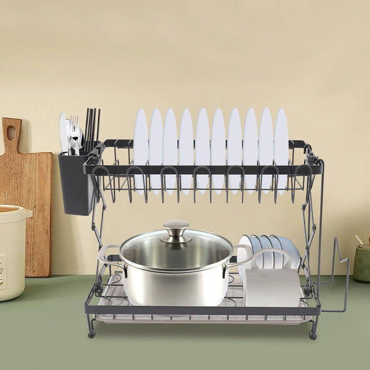 Kitchen storage shelf Collapsible dish tray tray storage rack Household countertop drain multi-functional rack Double layer