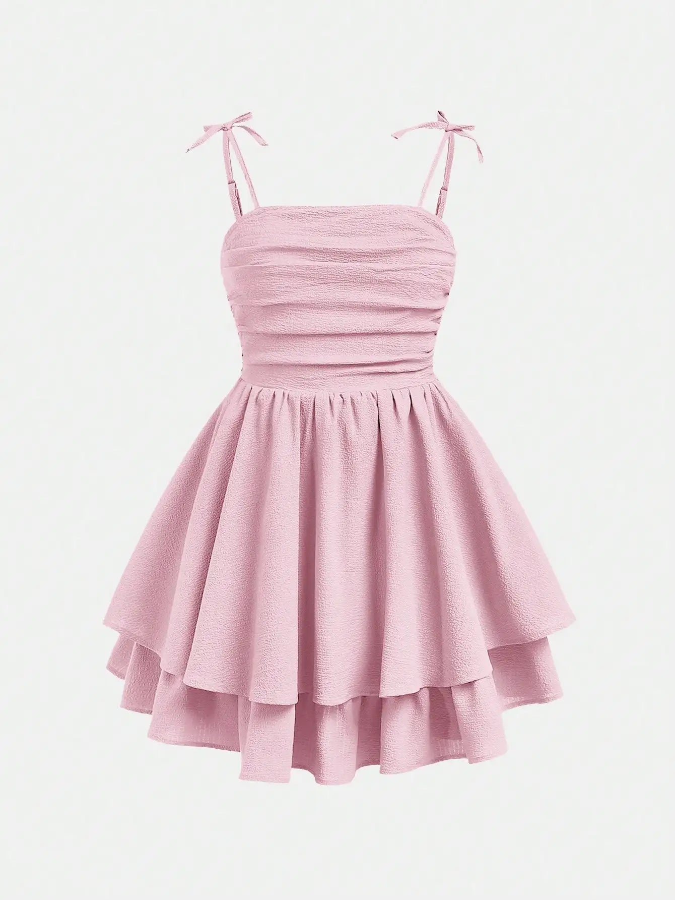 Mint Green Ruched Strap Dress with Tiered Skirt for Teen Girls