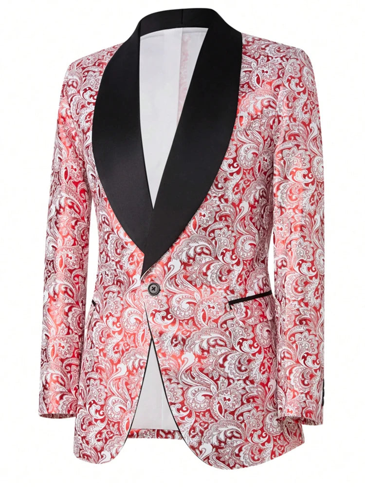 Mens Floral Tuxedo Jacket Paisley Shawl Lapel Suit Blazer Jacket for Dinner,Prom,Wedding