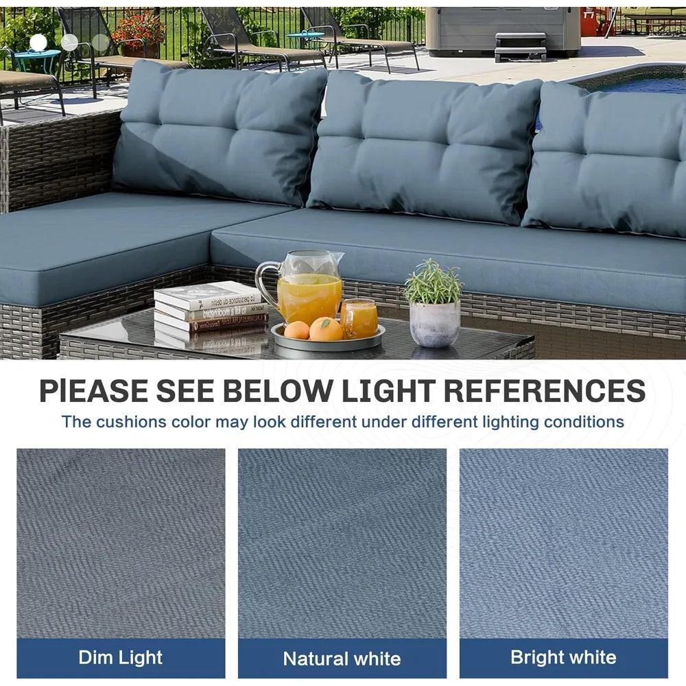 Outdoor Patio Furniture, 3-Piece Waterproof Outdoor Sectional Sofa All-Weather L Shaped Patio Couch with Cushion Glass Table