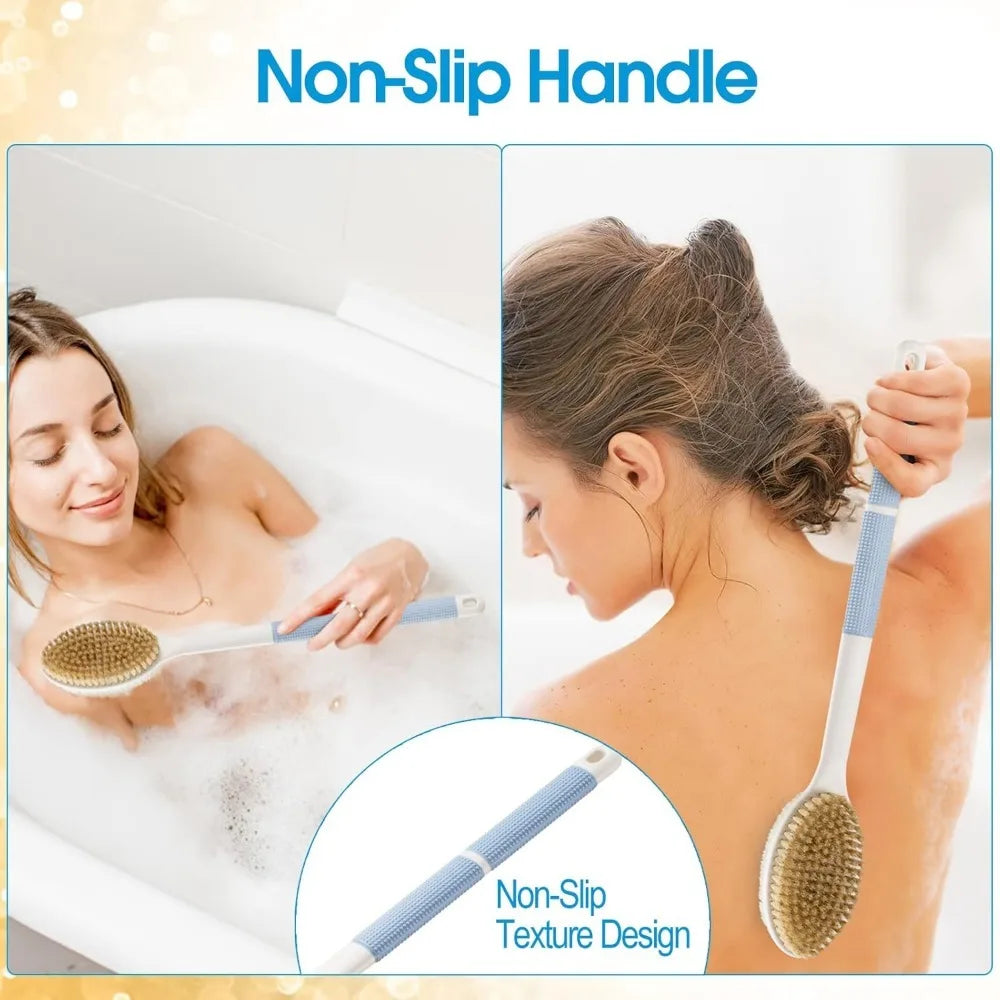 Back Scrubber Anti Slip for Shower,Shower Brush Long Handle with Stiff and Soft Bristles,Body Exfoliator for Bath (Blue)