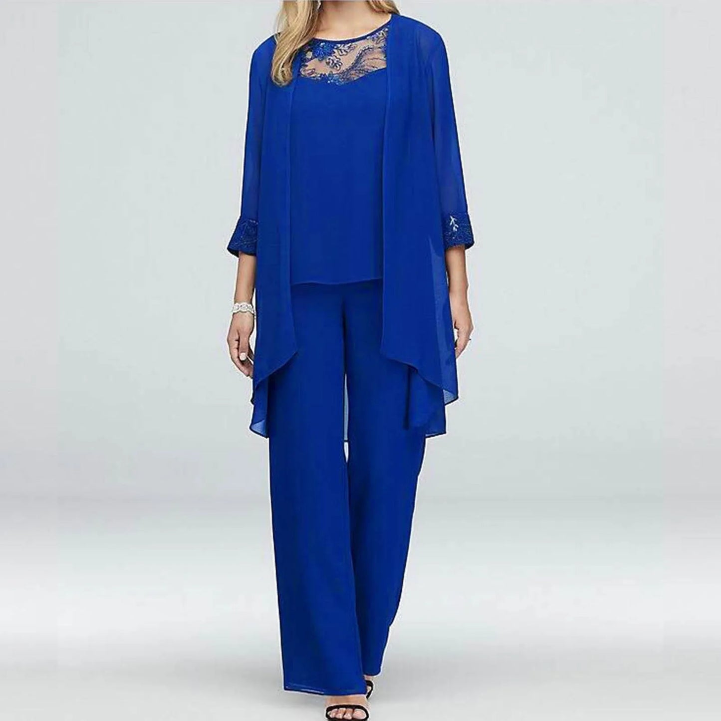 New Pants Sets For Women Elegant Simple Cardigan Tops Wedding Evening Outfits Autumn Fashion Old Women Daily Pantsuit 2024