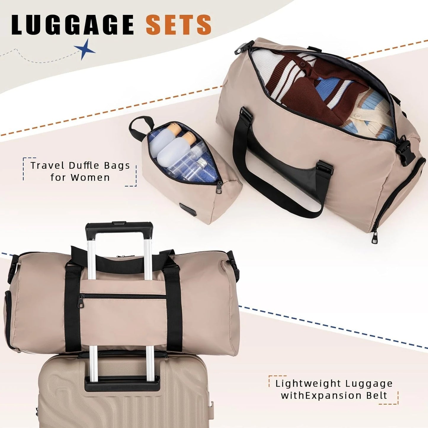 Luggage Sets Suitcase Sets  Double Rotatable Detachable Wheels(RoseGold,20"/24"/28"/DB/TB)