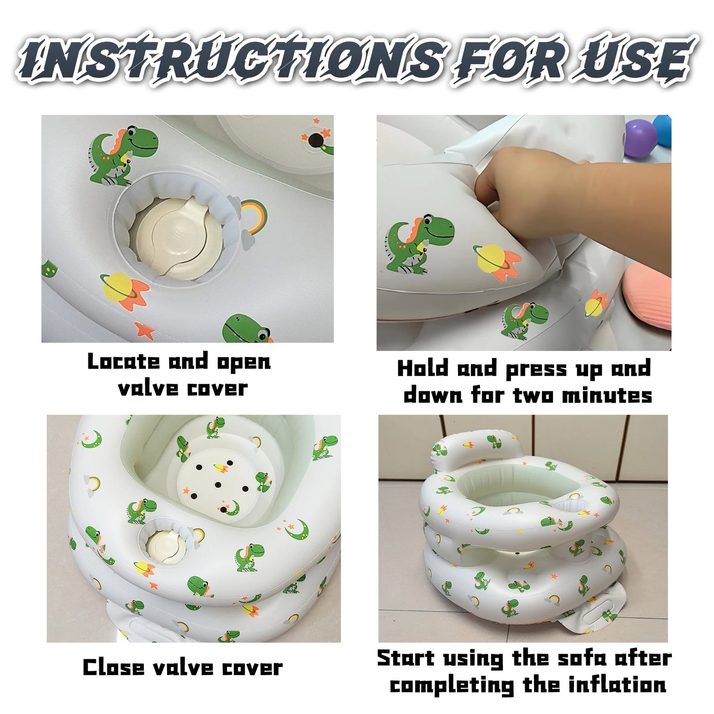 2025 New Inflatable Baby Seat with Full Enclosure, Comfortable PVC Sit Me Up Baby Chair, Built in Air Pump Blow Up Sitting Sofa