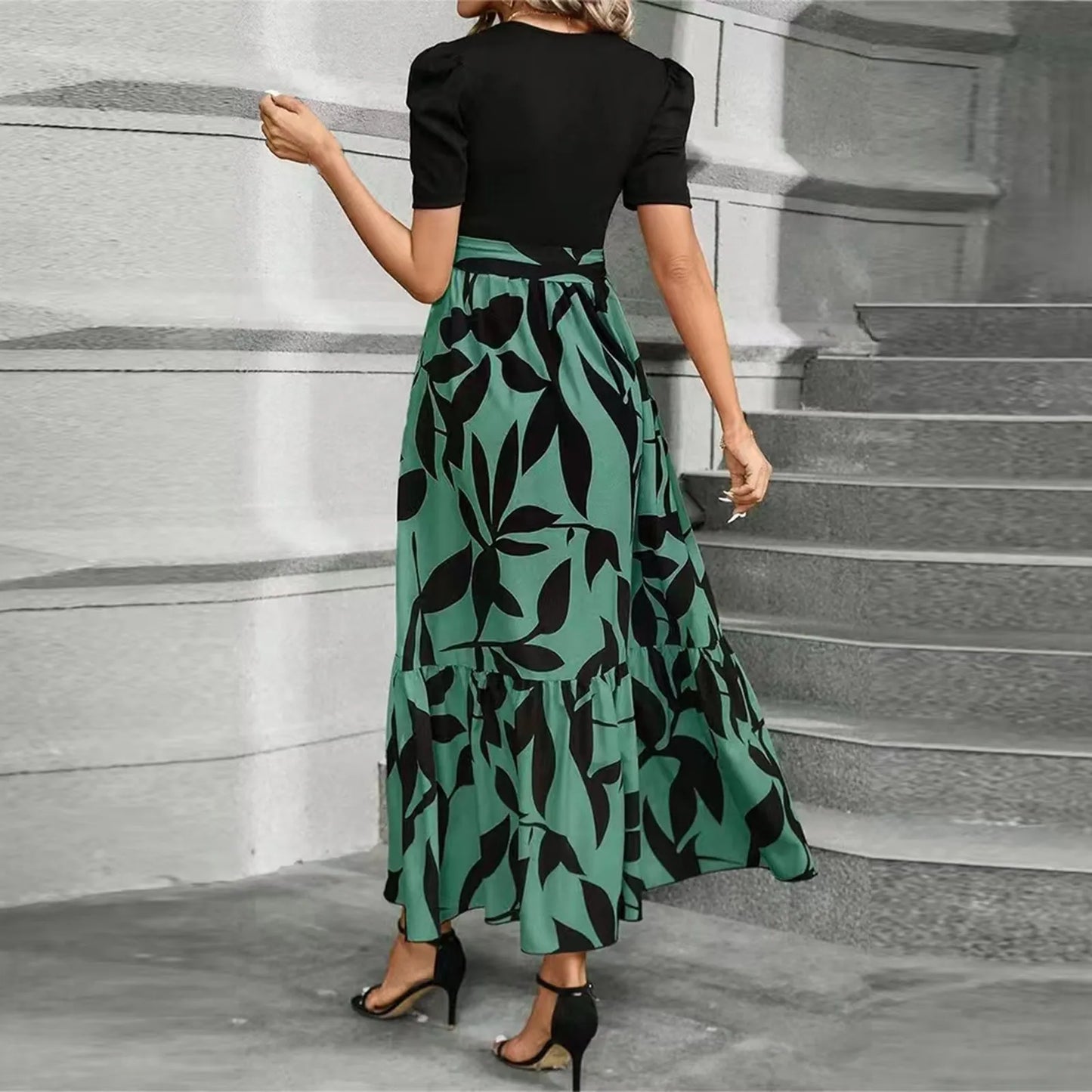 Women's Dresses High Waist Floral Print Dress Elegant Fashionable Maxi Sundress Casual Vintage Style For Spring Summer