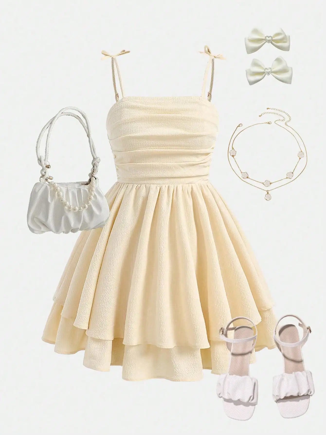 Mint Green Ruched Strap Dress with Tiered Skirt for Teen Girls