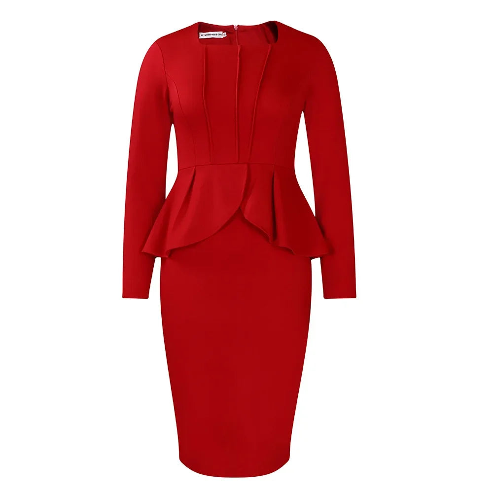 Women Solid Color Dress Long Sleeved Square Neck Conservative OL Elegant Ruffled African Dress 2024 Autumn New Hip Hugging Dress