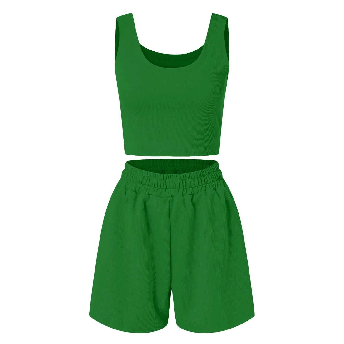 Two Piece Outfits Women Summer Shorts Sets Sleeveless Crop Top And High Waist Shorts 2 Piece Outfit Soild-Color Casual Set
