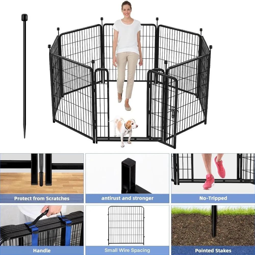 Tall Garden Fence, 48 in(H) 10 Panels Heavy Duty Iron Metal Animal Barrier Fence, Indoor or Outdoor Dog Playpen,