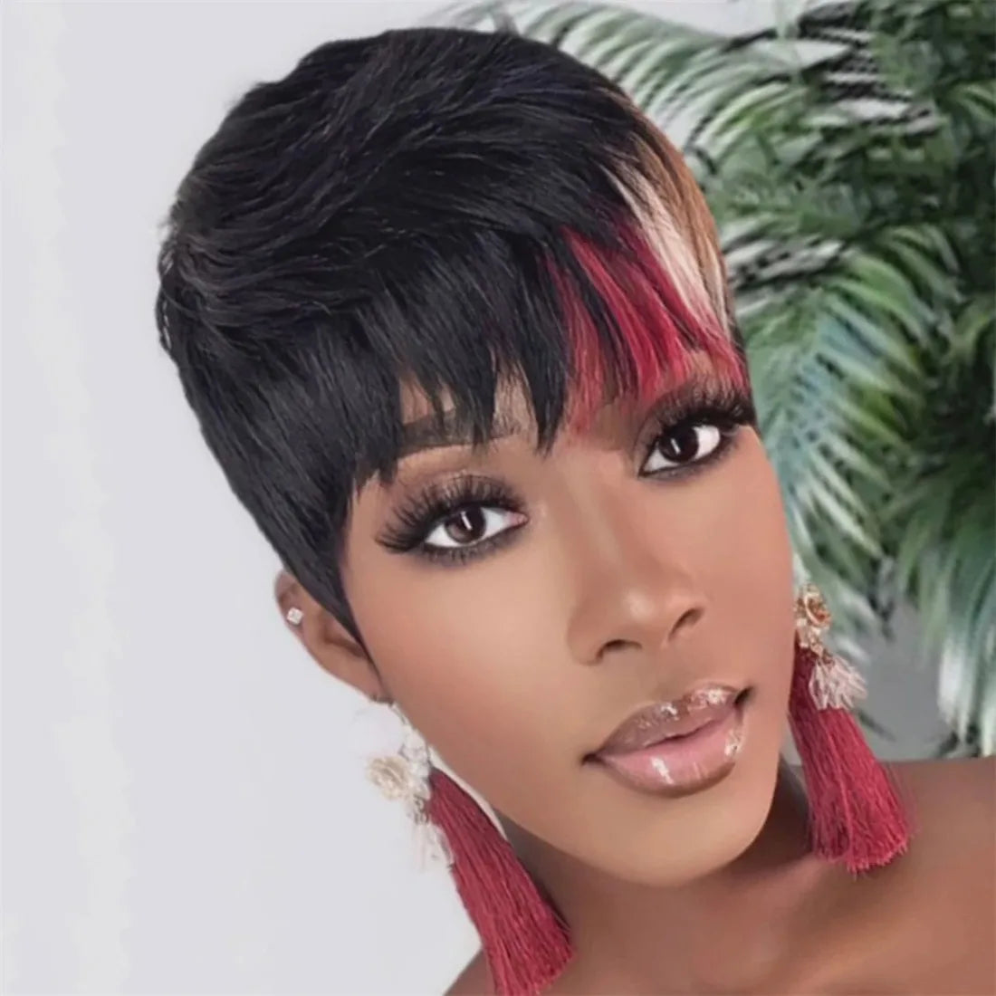 Short Pixie Cut Wig for Women Human Hair Full Machine Made Wigs with Bangs Multi Color Brazilian Virgin Hair Short Wigs