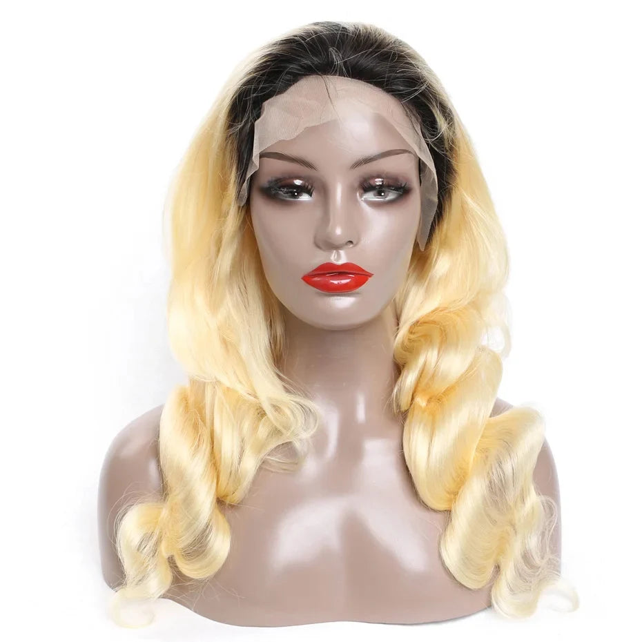 13x6 HD Transparent Lace Front Wig Brazilian Human Hair 1B 613 Blonde Ombre Body Wave 180 250 Density 28 Inch Realistic Hairline