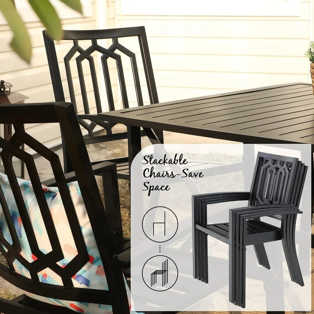 5-Piece Metal Patio Outdoor Table and Chairs Outdoor Dining Set - 37"Square Patio Table w/1.57"Umbrella Hole and4Backyard Garden
