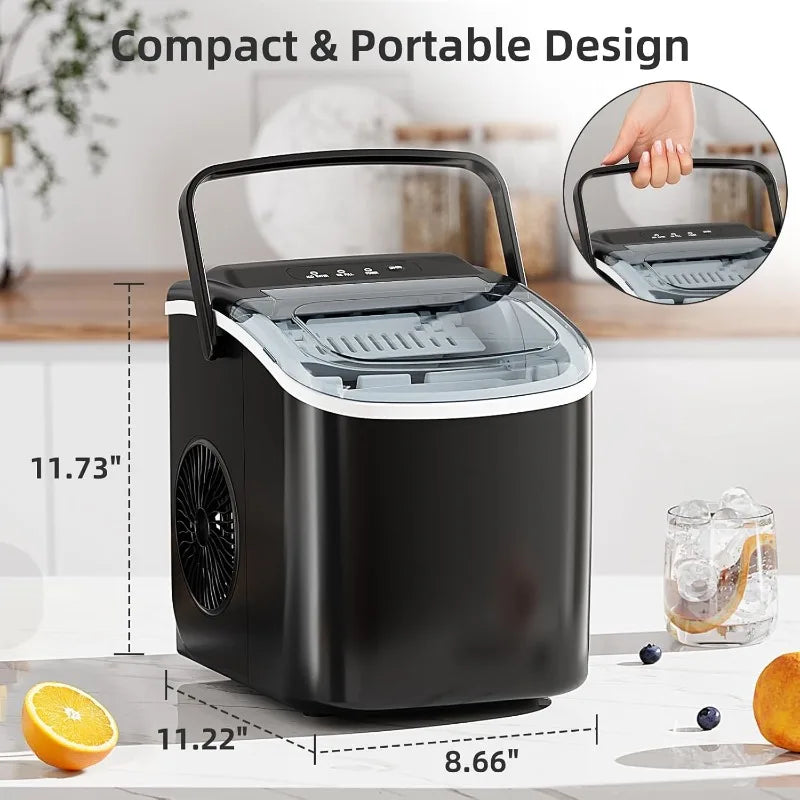 Ice Maker Countertop, Portable Ice Machine with Carry Handle, Self-Cleaning Ice Makers with Ice Scoop and Basket for Kitchen