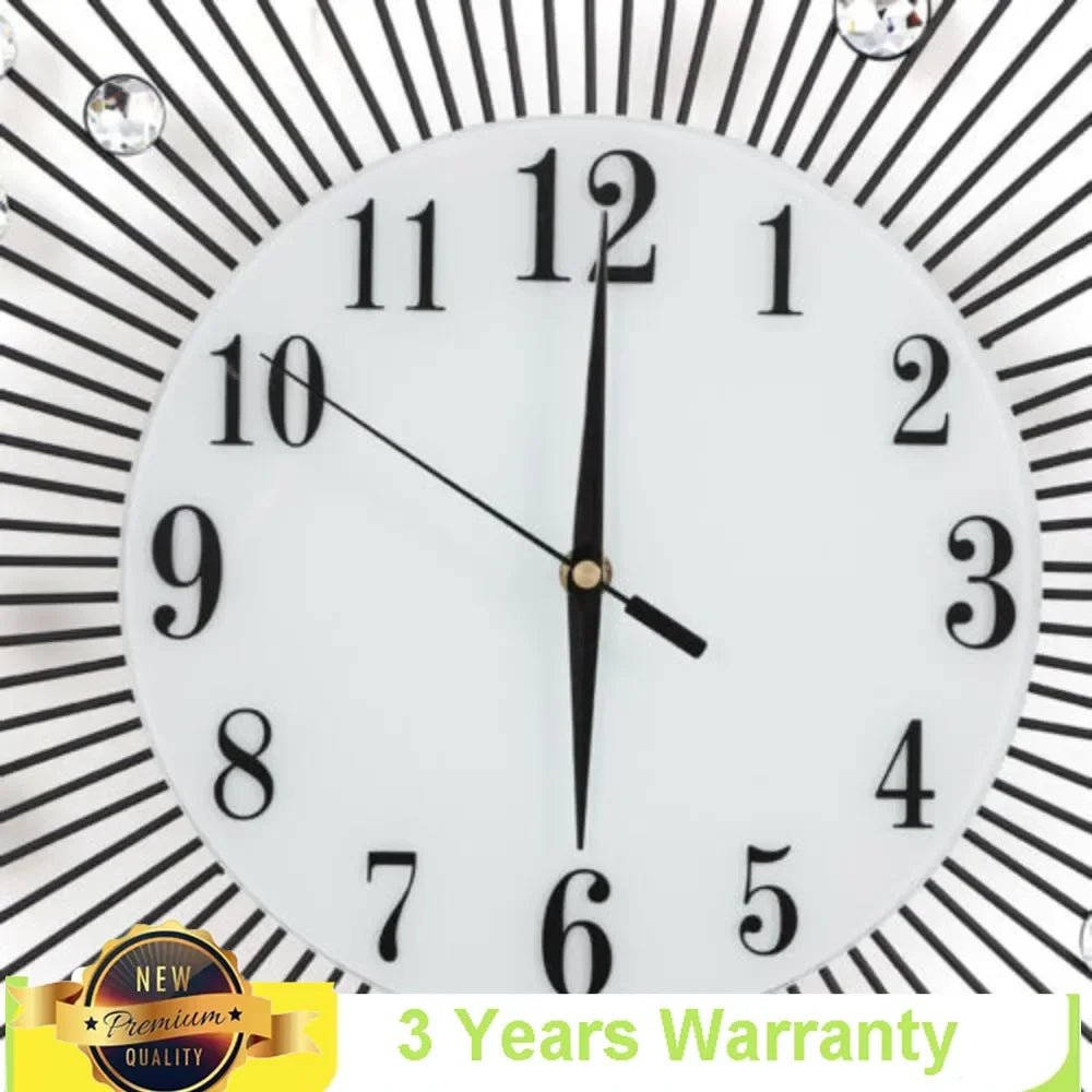 3D Large Metal Sunburst Wall Clock Luxury Battery Operated Home Decor Modern Round Diamond Large Luxury Art Wall Watch 60x60cm