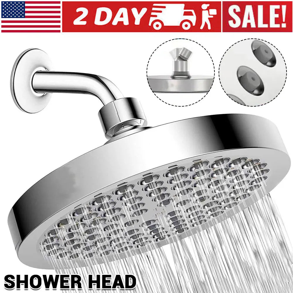 New 6 inches High Pressure Rain Shower Head with Arm 1min Installation Polished Chrome Rainfall Showerhead Anti-Clogging Nozzles