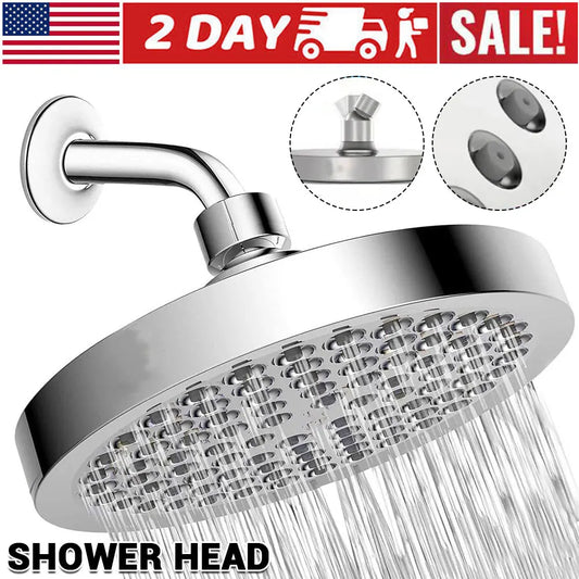 New 6 inches High Pressure Rain Shower Head with Arm 1min Installation Polished Chrome Rainfall Showerhead Anti-Clogging Nozzles