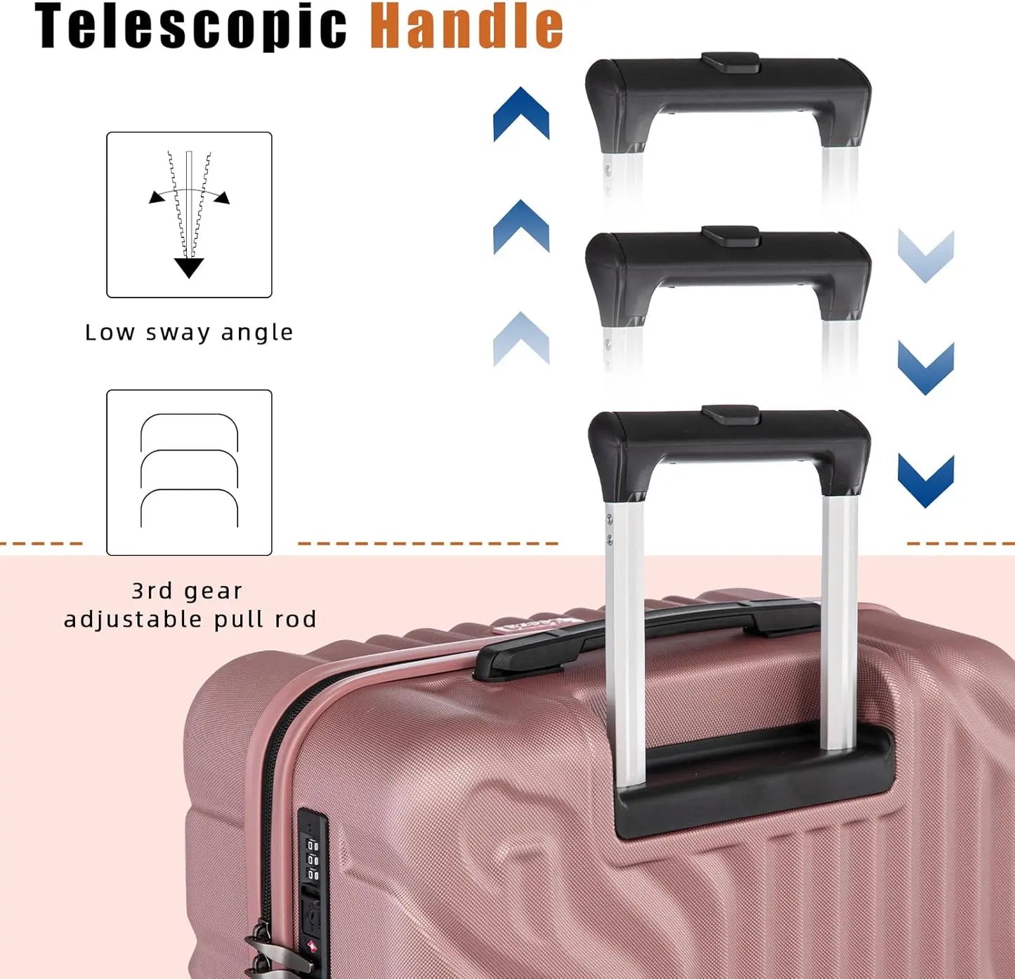 Luggage Sets Suitcase Sets  Double Rotatable Detachable Wheels(RoseGold,20"/24"/28"/DB/TB)