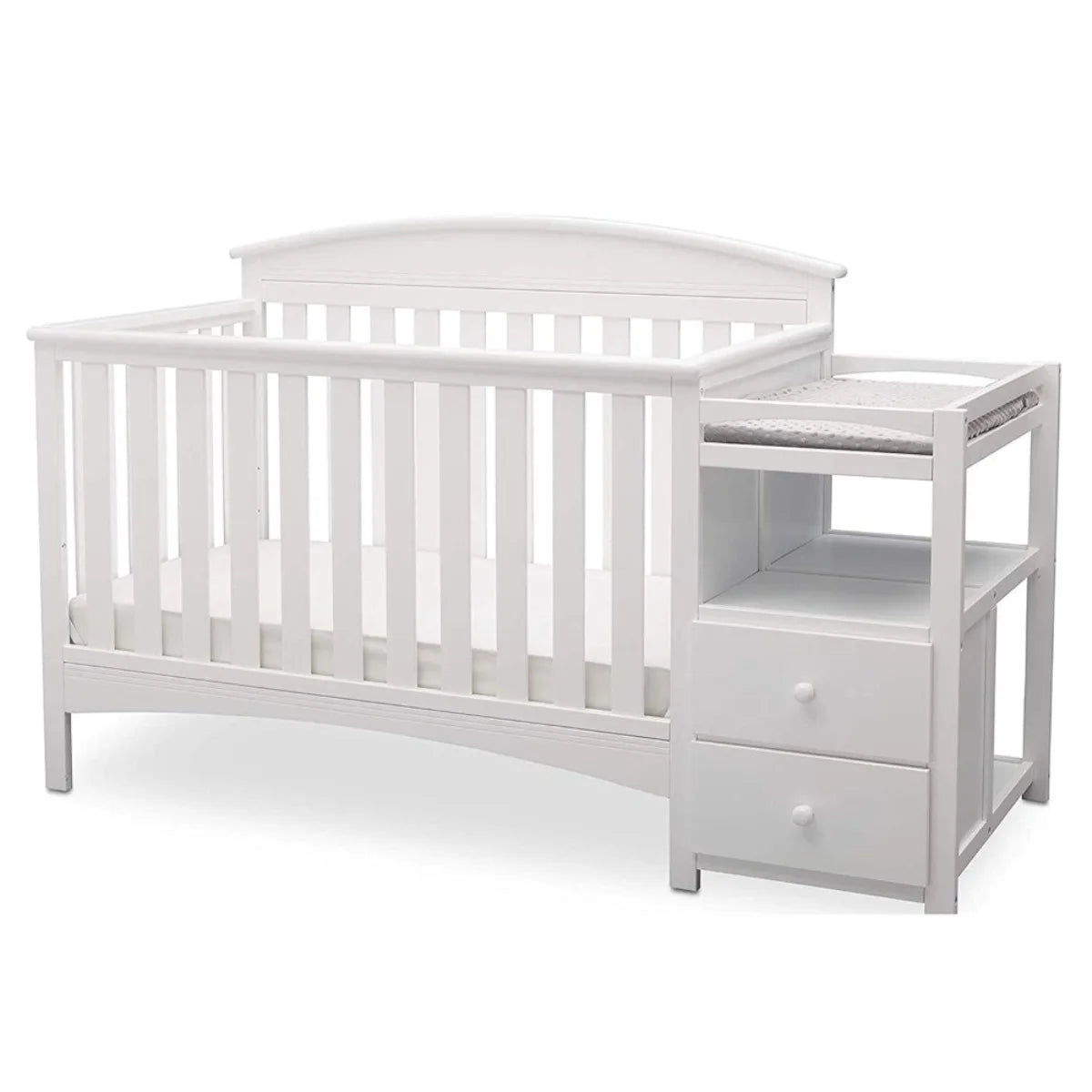 Convertible Crib & Changer Combo  White, 3-in-1 Baby Nursery Set for Newborns to Toddlers