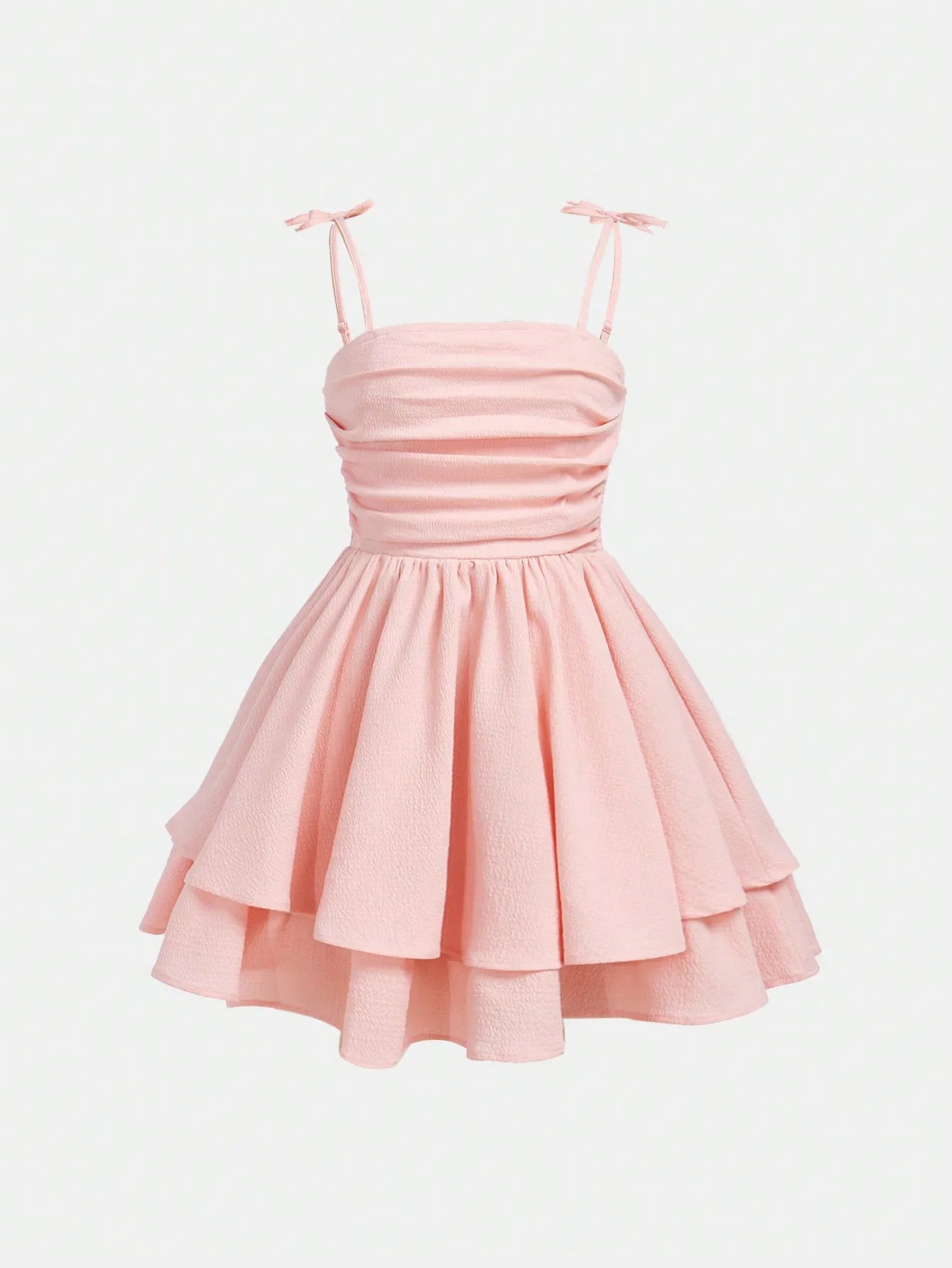 Mint Green Ruched Strap Dress with Tiered Skirt for Teen Girls
