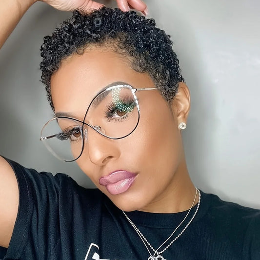 4inch 150% density natural Black wig Afro Curly Machine Made Wigs party use remy wig Short Pixie Cut Brazilian Human Hair