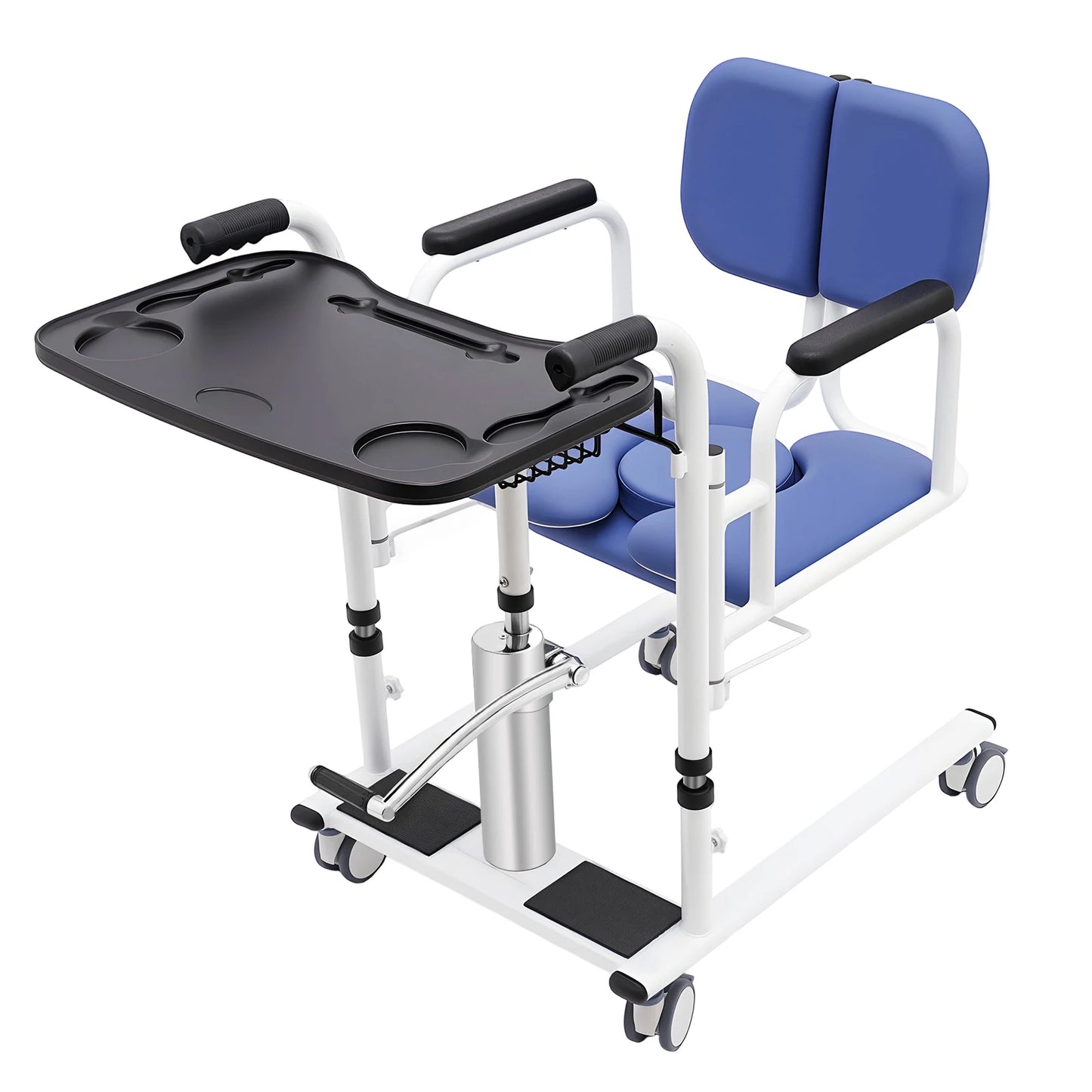 330lbs Hydraulic Patient Lift Chair 180° Split Bath Commode Seat Transfer Adjustable Height Detachable Cushion & Portable Potty