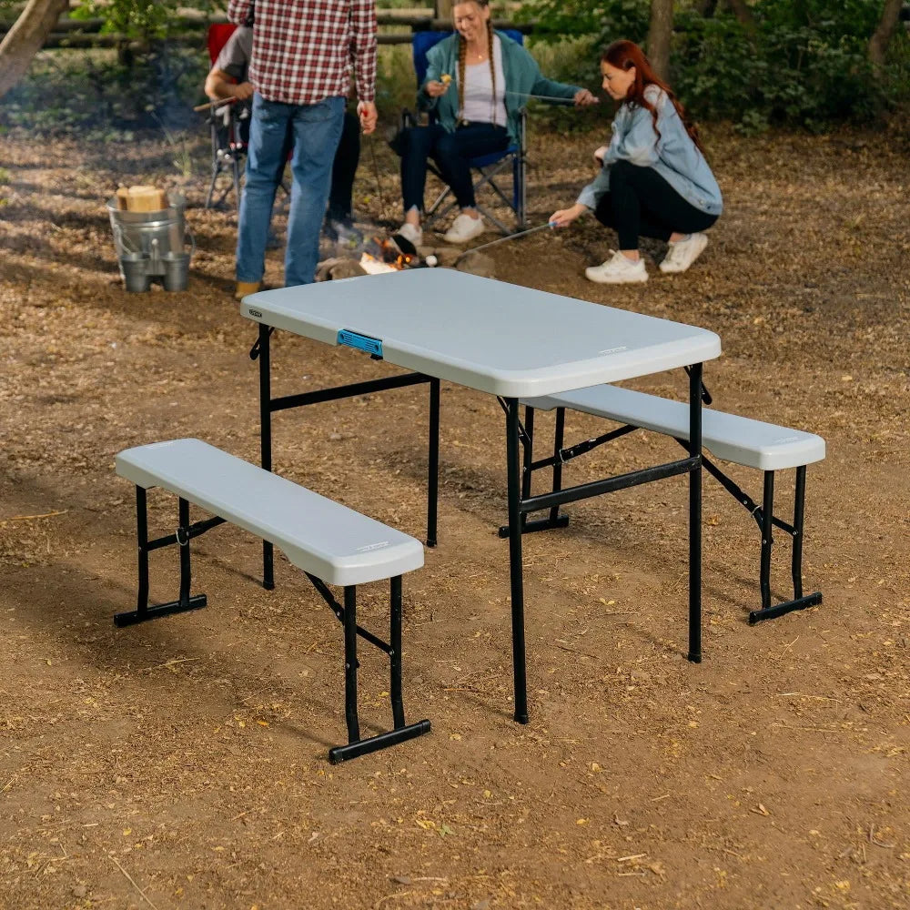 42" Table with Benches (HDPE & Powder Coated Steel). Boulder Gray