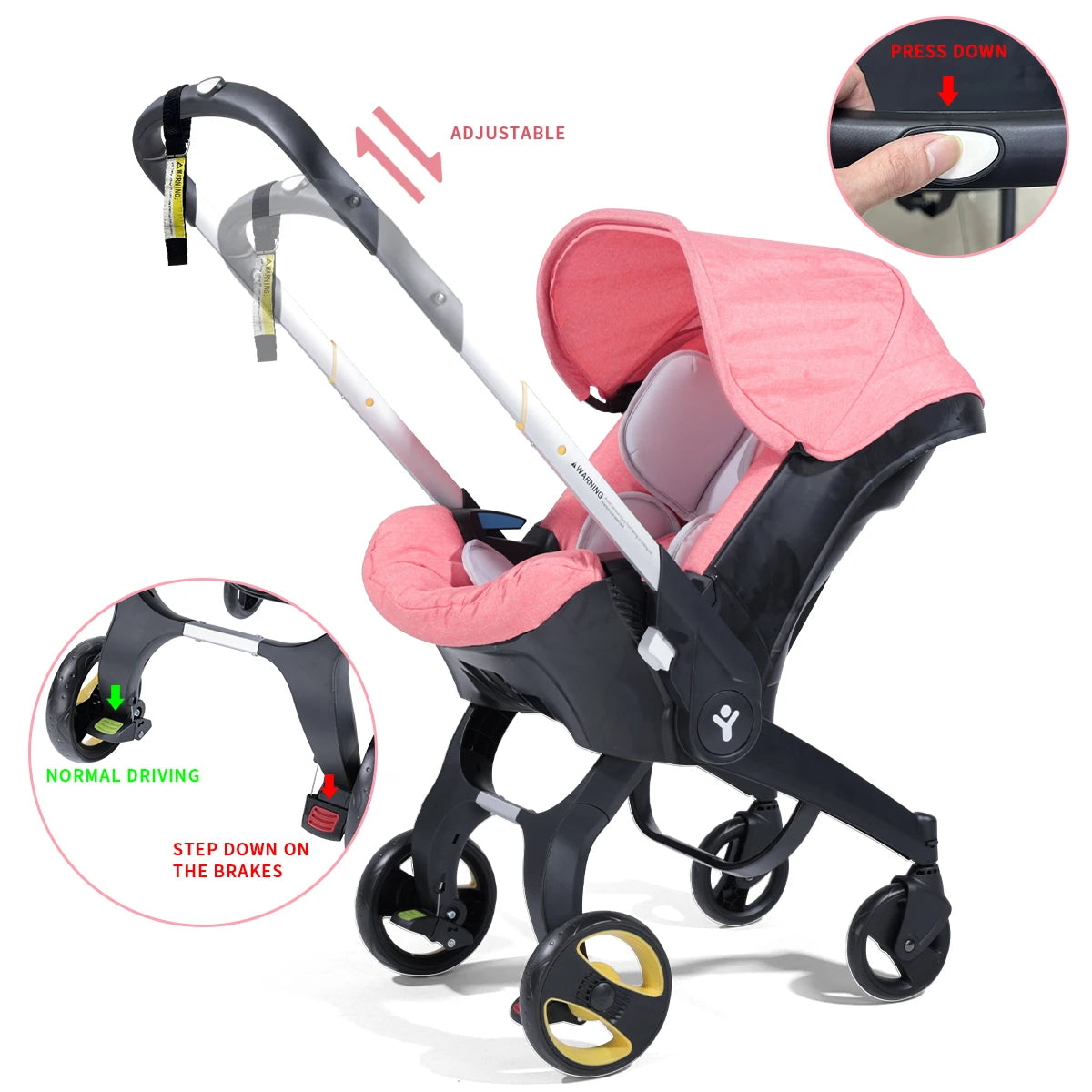 Travel baby stroller, bidirectional push, metal frame, foldable for easy carrying