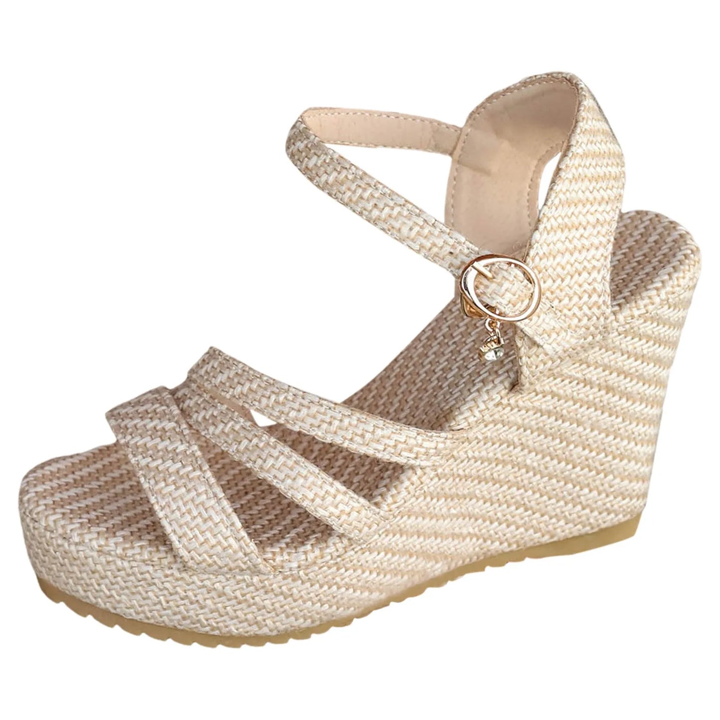 Elegant Woman Heeled Shoes Summer Foreign Trade New Platform Platform Wedge Sandals Women'S Denim Buckle Beach Women'S Sneaker