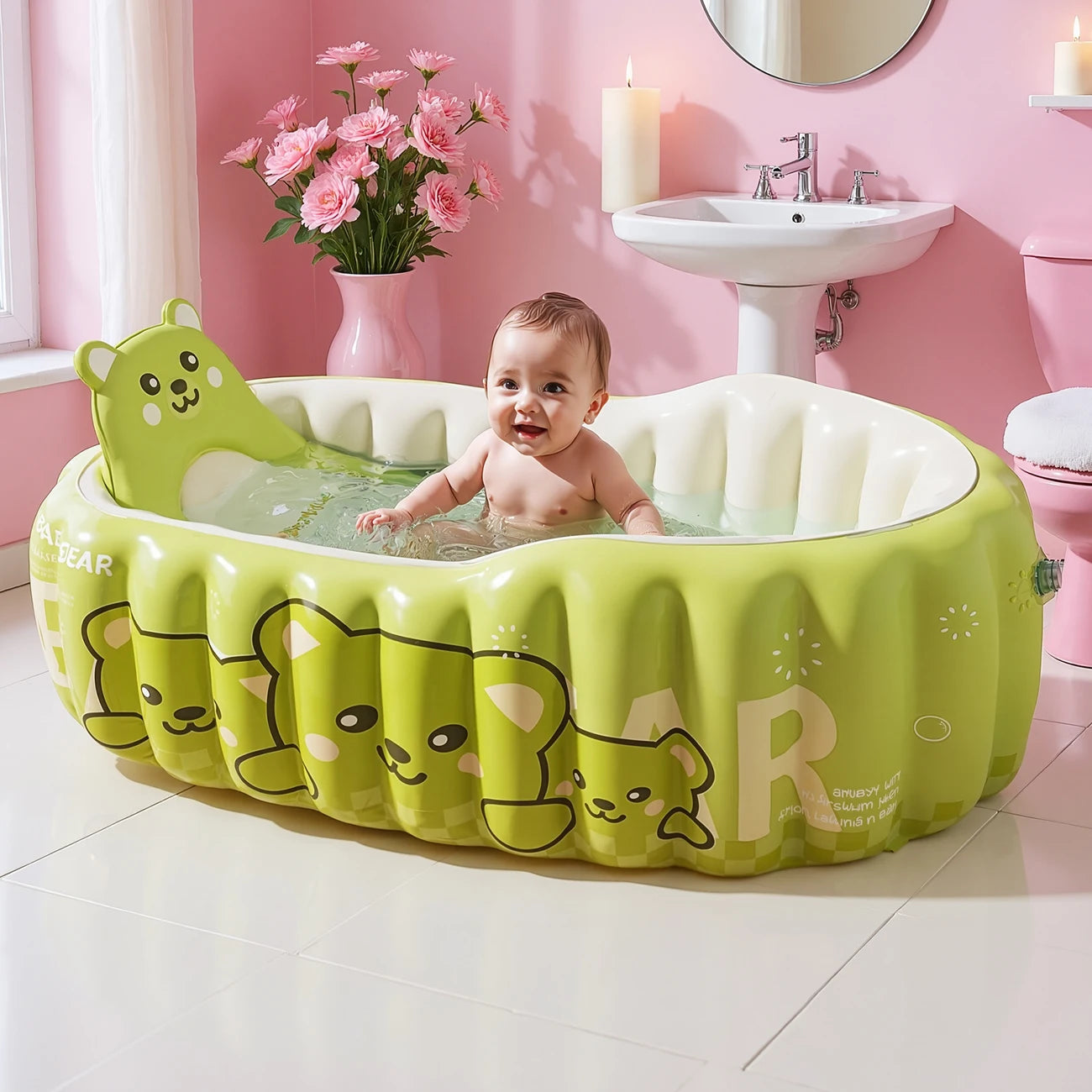 1PC Inflatable baby bathtub Portable Travel Shower Basin with Back Support, Deflates and Folds Easily