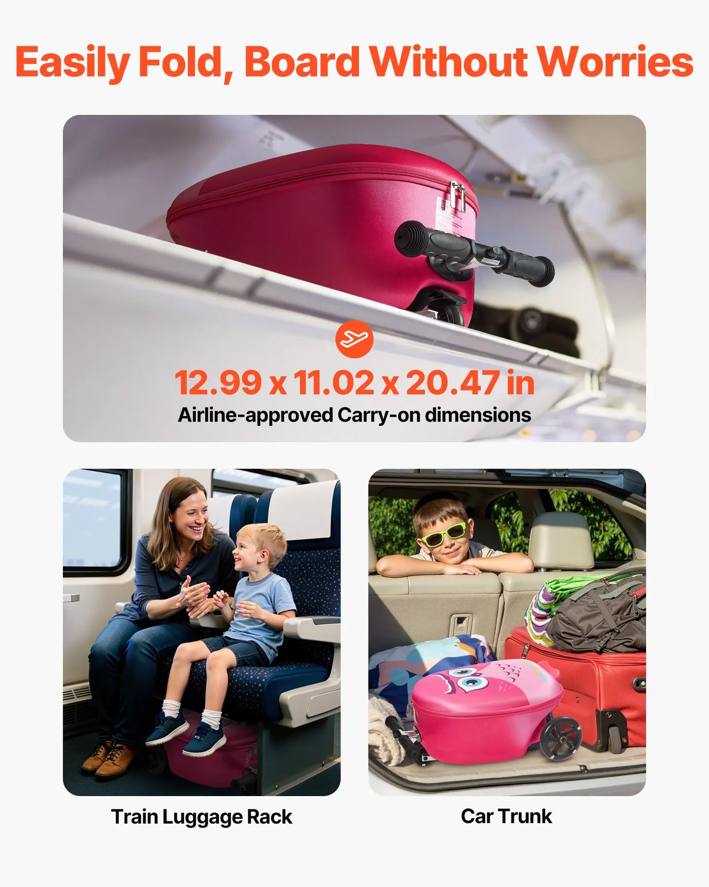Ride-on Luggage 20-inch Kids Scooter Suitcase With Flash Wheels Pink