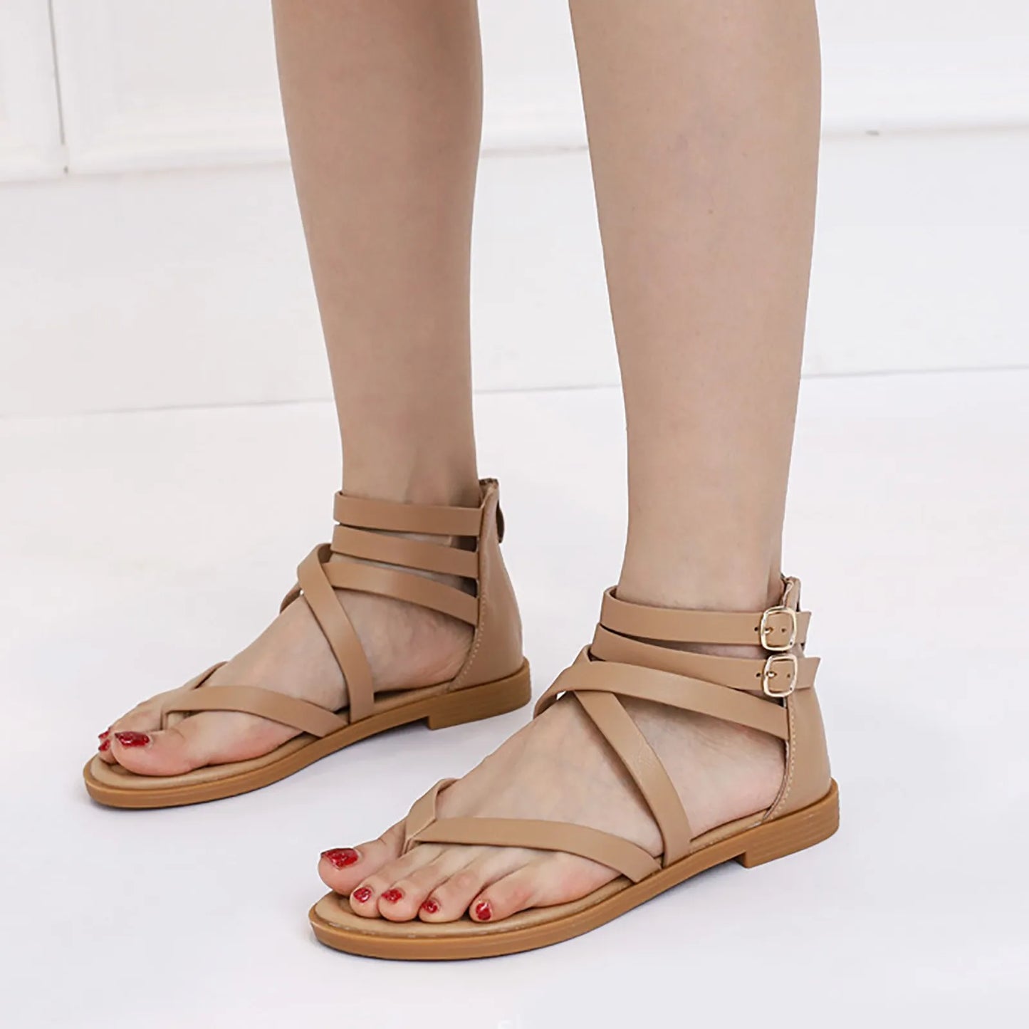Wedge Sandals For Women Dressy Thin Strap Sandals Women'S Flat Fairy Summer New Simple Low Heels Retro Versatile صنادل بكعب