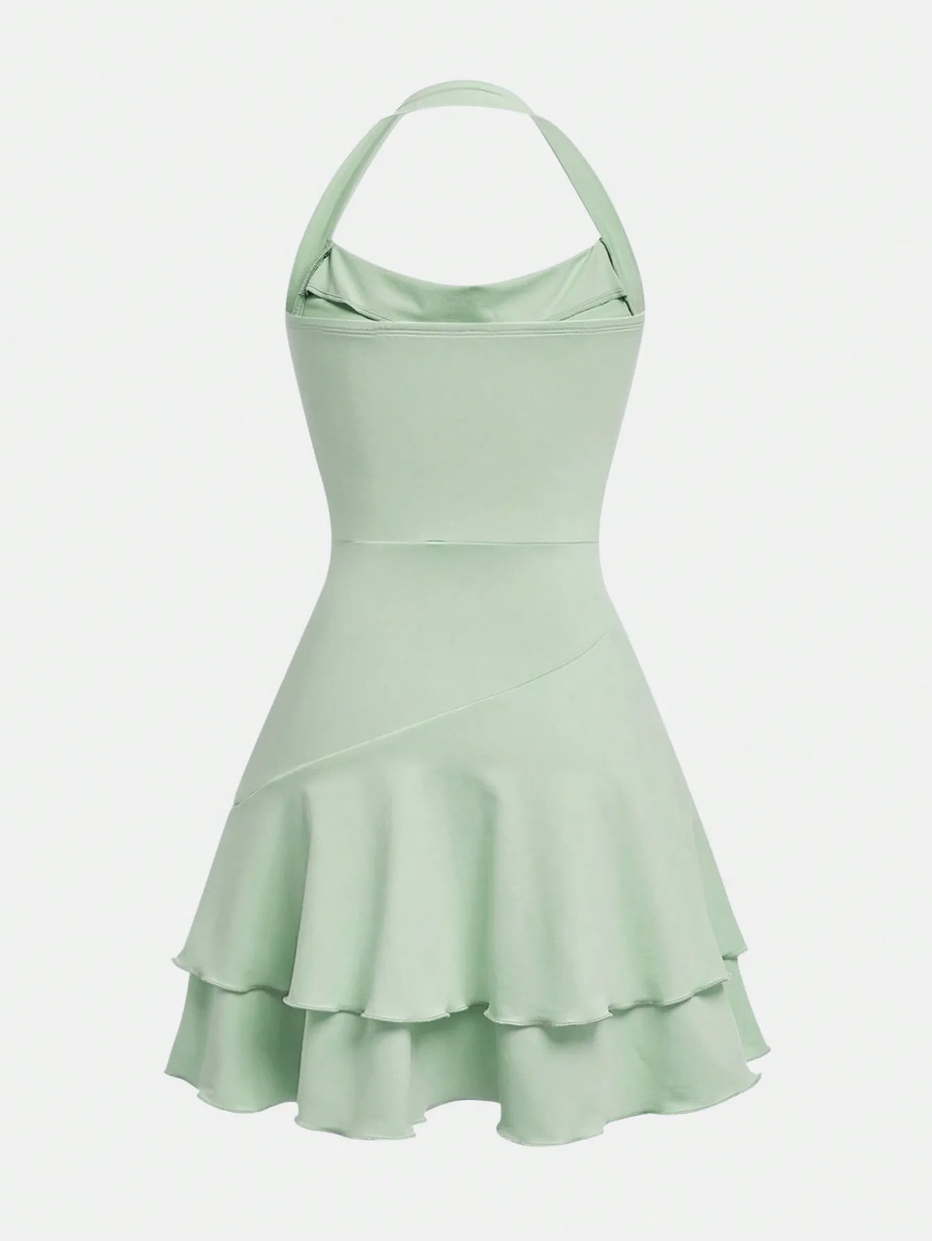 Pink Halter Neck Ruffle Hem Skater Dress for Teen Girls