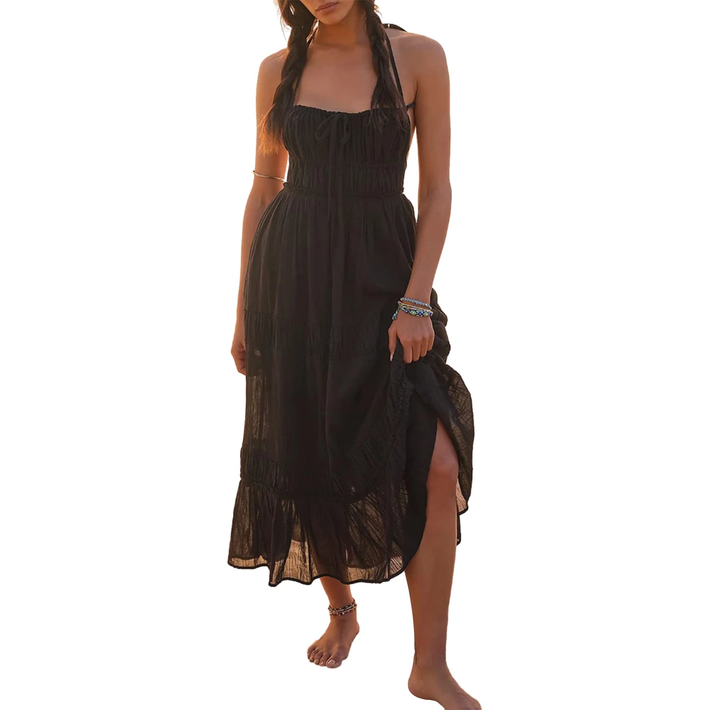 Elegant Floral Print Maxi Dress with V-Neckline and Ruffled Hem Perfect for Summer Parties and Beach Vacations