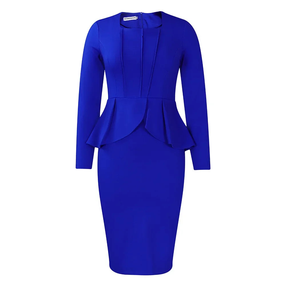 Women Solid Color Dress Long Sleeved Square Neck Conservative OL Elegant Ruffled African Dress 2024 Autumn New Hip Hugging Dress