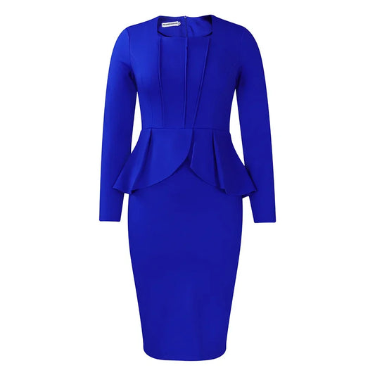 Women Solid Color Dress Long Sleeved Square Neck Conservative OL Elegant Ruffled African Dress 2024 Autumn New Hip Hugging Dress