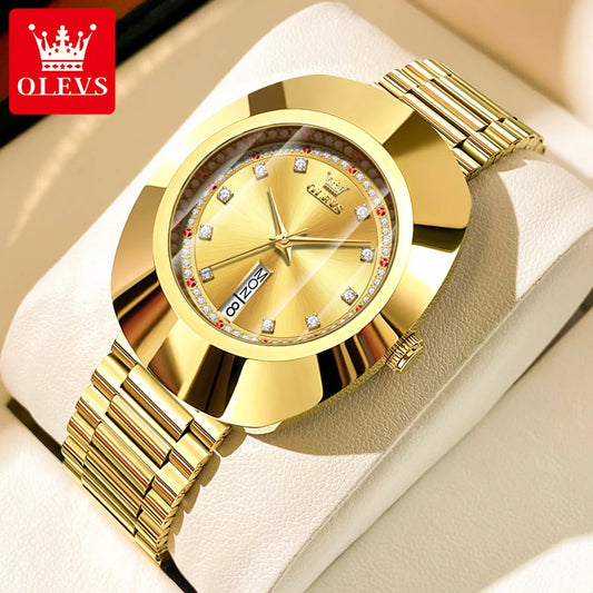 OLEVS 7017 Elegant Brand Women's Watch Luxury Diamond Rhombus Mirror Waterproof Quartz Watch Gold Dress Bracelet Women's Watch