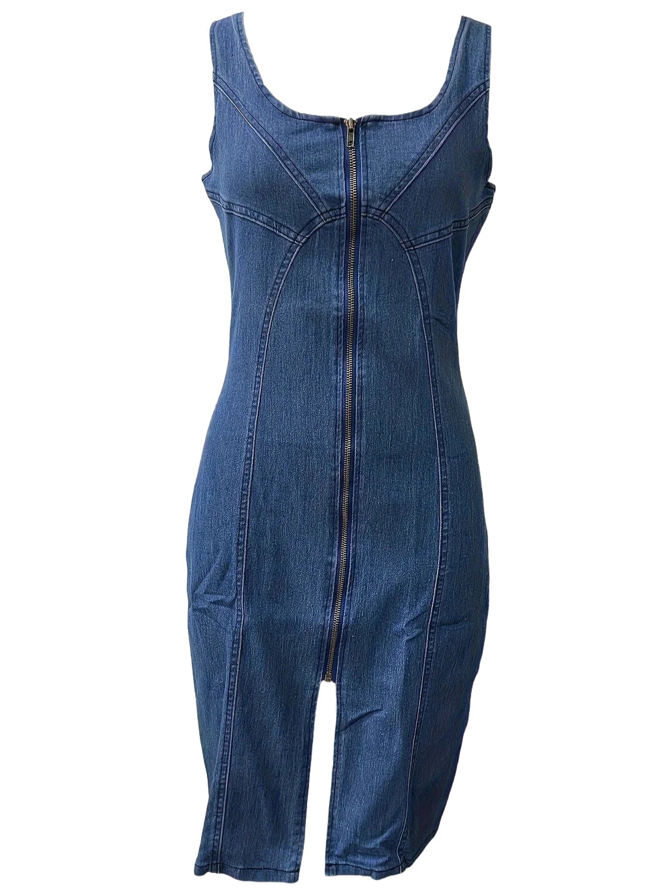 2025 New Women's Front Split Zipper Hip Hugging Denim Dress, Comfortable and Slim Fit Dress, Suitable for Summer