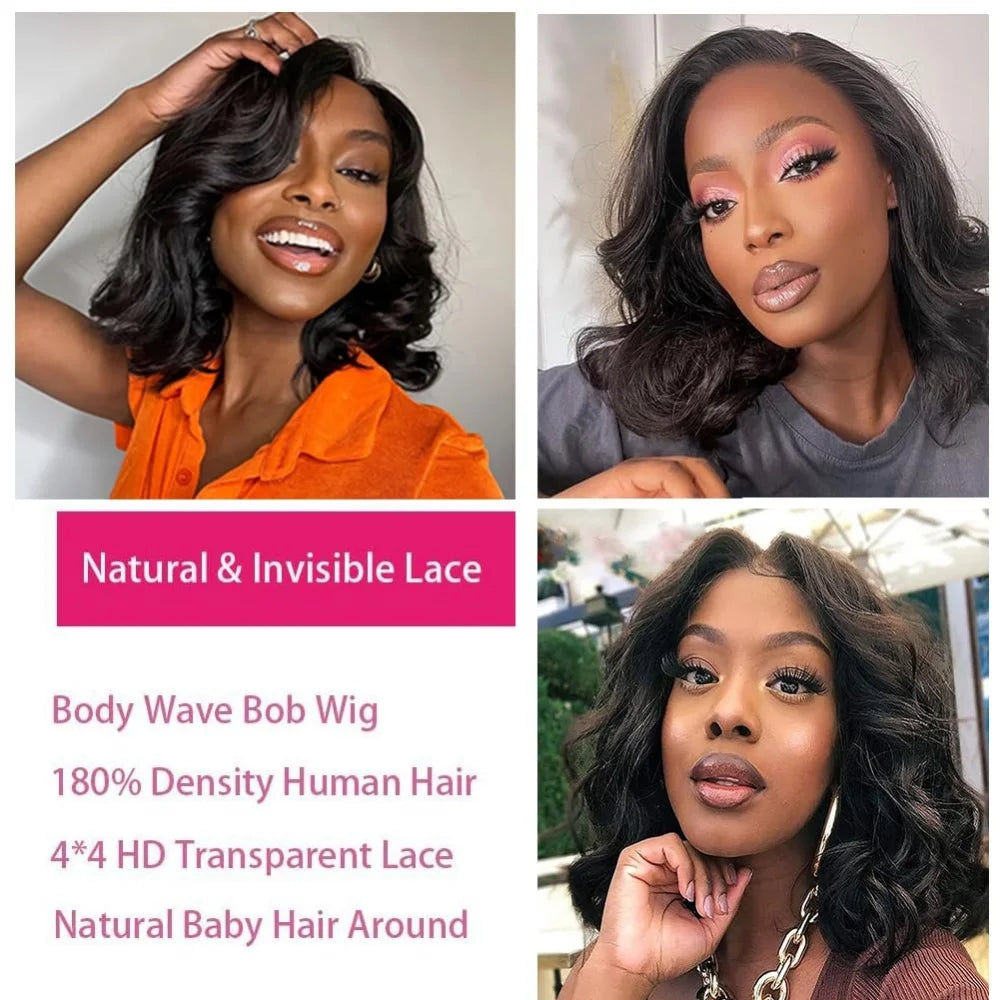 Wear and Go Glueless Bob Wig Body Wave Lace Front Human Hair Wigs for Women 4x4 No Glue wigs Suitable for Beginners 12-16inch