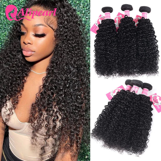 Kinky Curly Human Hair Bundles Brazilian Hair Weave Bundles Human Hair 3 Bundles 8-24 Inch Extension Natural Color AliPearl Hair