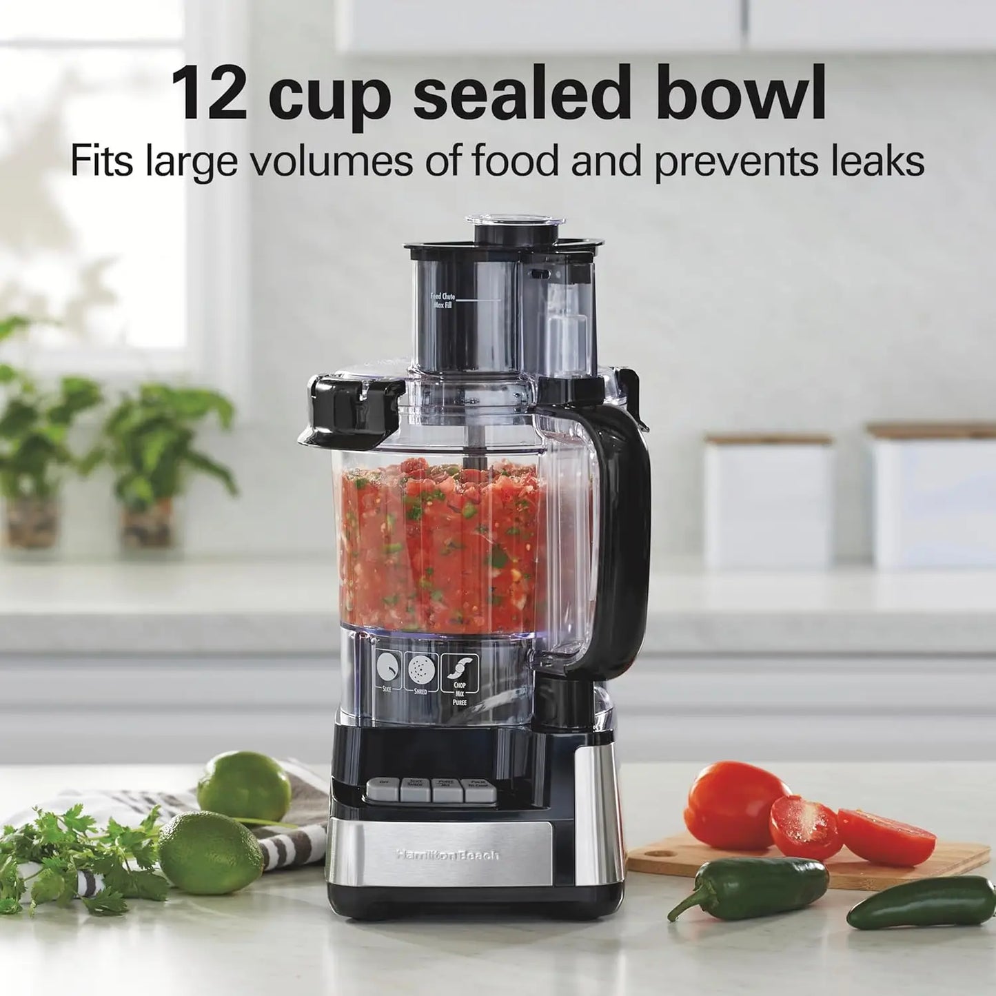 Food Processor and Vegetable Chopper, BPA Free, Stainless Steel Blades, 12 Cup Bowl, 2-Speed 450 Watt Motor, Black (70725A)