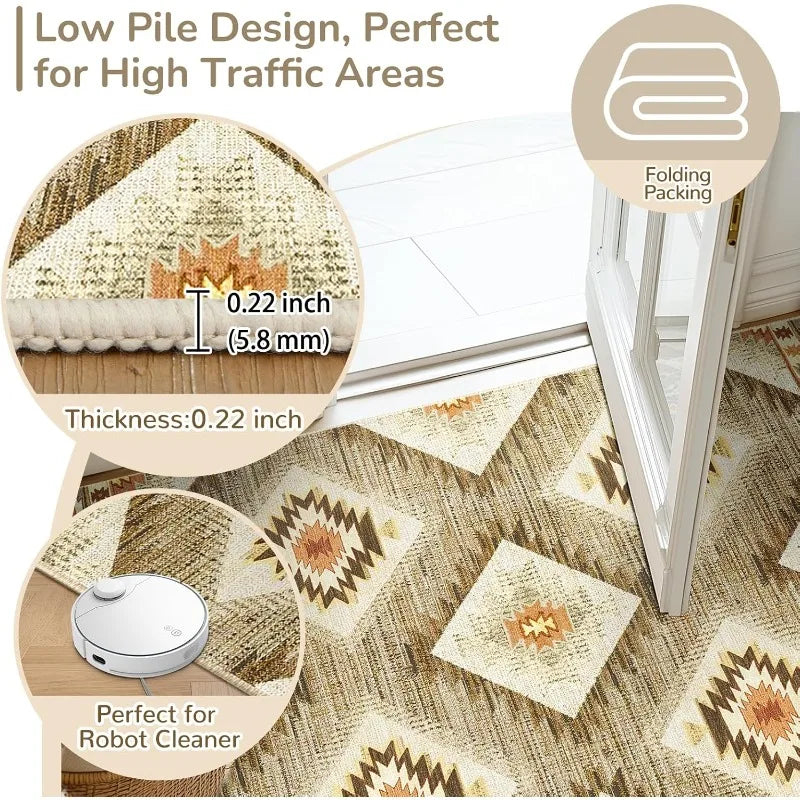 6x9 Area Rug Machine Washable Non-Slip Low Pile Print Pattern Western and Aztec Rug for Living Room Bedroom