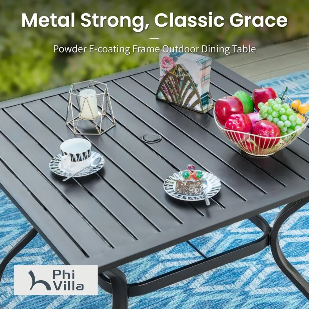 5-Piece Metal Patio Outdoor Table and Chairs Outdoor Dining Set - 37"Square Patio Table w/1.57"Umbrella Hole and4Backyard Garden