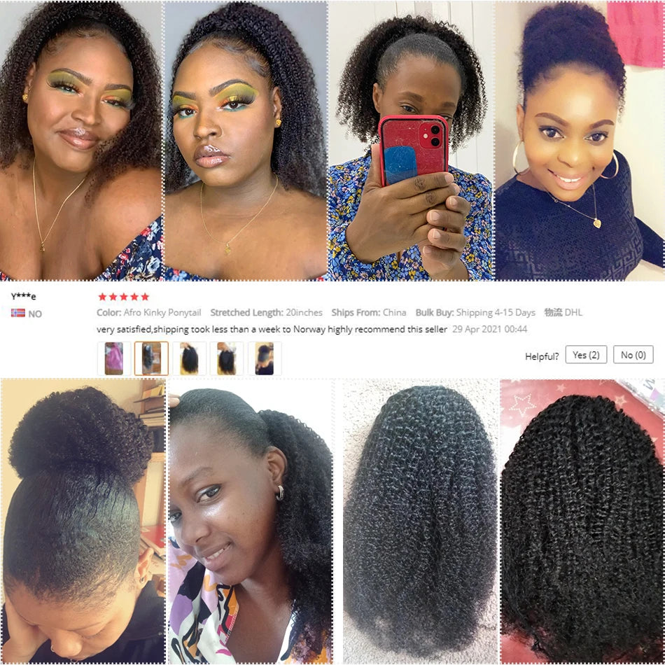 Alibele Afro Kinky Curly Drawstring Ponytail Human Hair Extensions Mongolian 4B 4C Remy 10-28 inch Clips In Wrap Around Ponytail