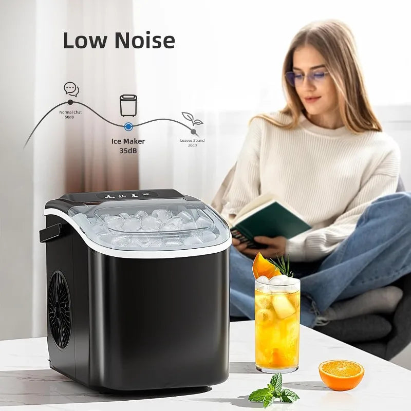 Ice Maker Countertop, Portable Ice Machine with Carry Handle, Self-Cleaning Ice Makers with Ice Scoop and Basket for Kitchen