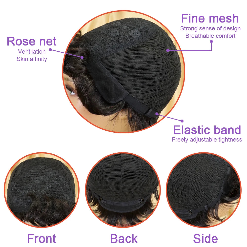 Pixie Cut Kinky Curly Wig-Natural Black 99J 30# 27# Brazilian Human Hair, 150% Density for Everyday Machine Made Wig